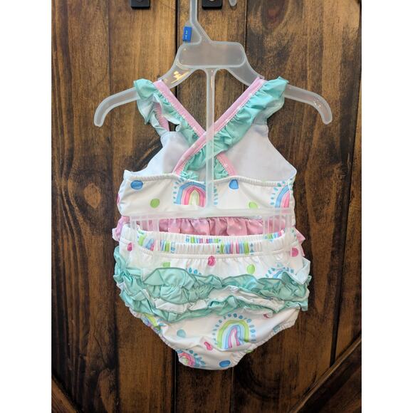 NWT Abby & Evie 2 piece girls swim Sz 4 multicolor rainbow ruffles - Picture 2 of 4
